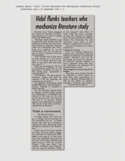 阴暗的,拉乌尔。 “维达尔让机械化文学学习的老师不及格。” 面试。 1966年12月14日：1、3。