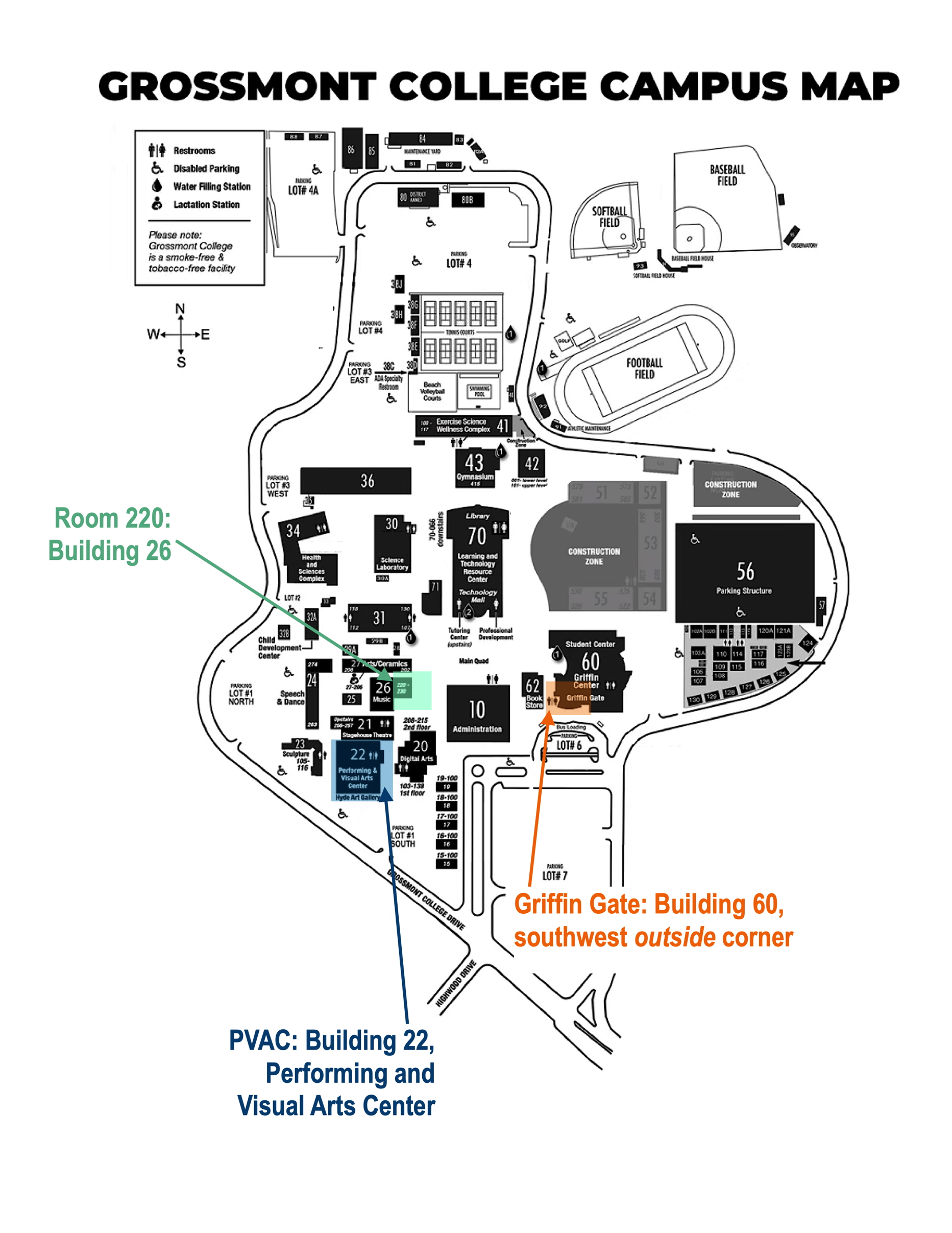 a campus map identifying LAF venues 