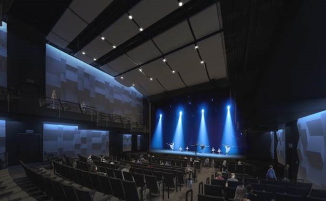 Artist rendering of the Grossmont大学 Performing and Visual Arts Center also known as PVAC