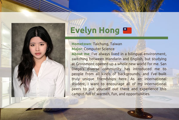 female student with profile of where she is from and her major