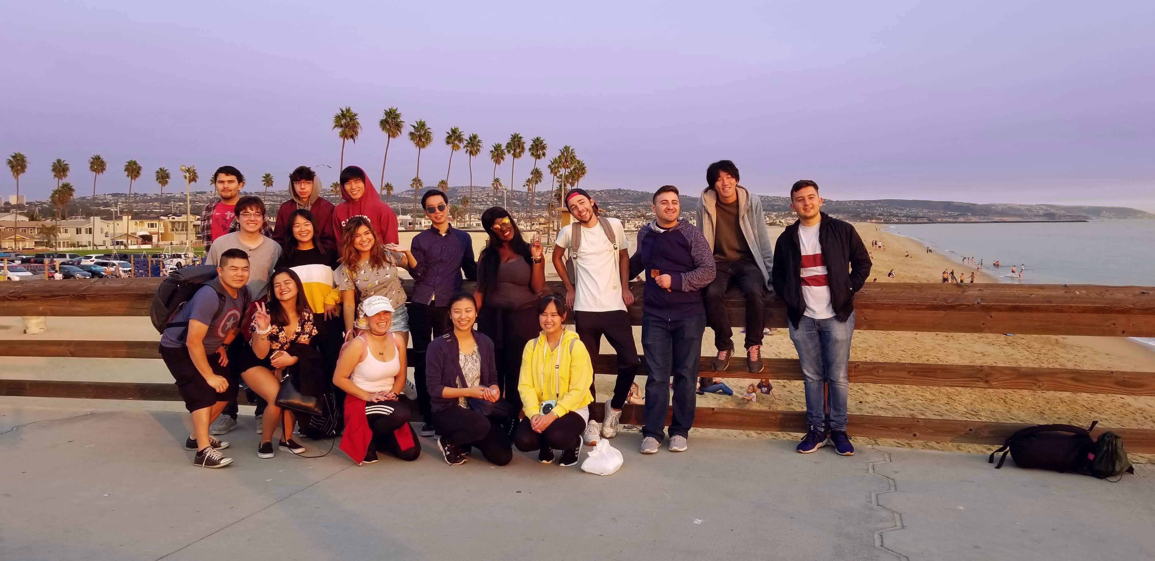 group of students at Balboa Pier in Orange County